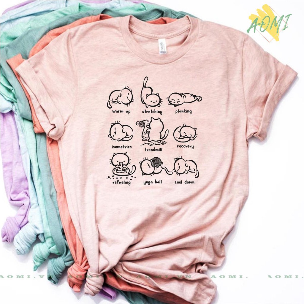 ÁO THUN UNISEX AOMI MÈO KUTE LƯỜI TAY NGẮN TAY LỠ NAM NỮ CHẤT LƯỢNG CAO