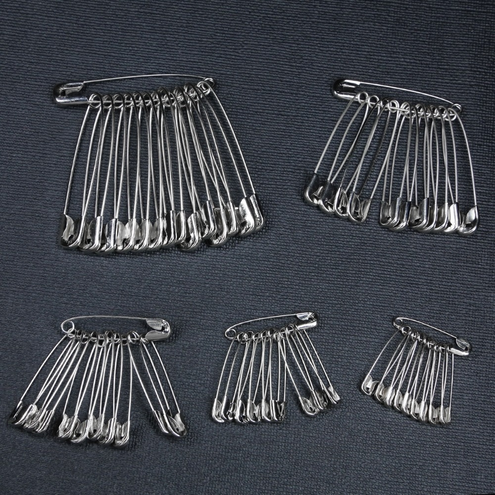 Set 50 kim băng cài áo chất liệu thép không gỉ màu vàng / bạc nhiều kích thước tùy chọn