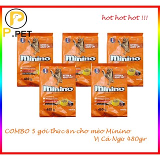 Combo 5 gói Minino vị cá ngừ 480gr - Thức ăn cho mèo mọi lứa tuổi Minino (Blisk cũ) - Vị Cá Ngừ - P.Petshop