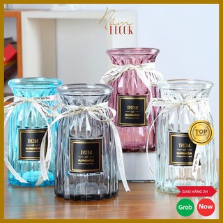 Lọ hoa thuỷ tinh cổ nơ Nấmdecor LH011, bình hoa decor cao cấp
