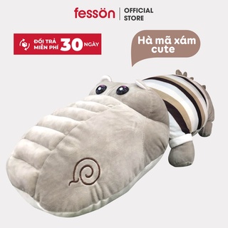 Gấu bông gối ôm cute hà mã fesson, Thú nhồi bông cho bé cao cấp mềm mịn size 80cm