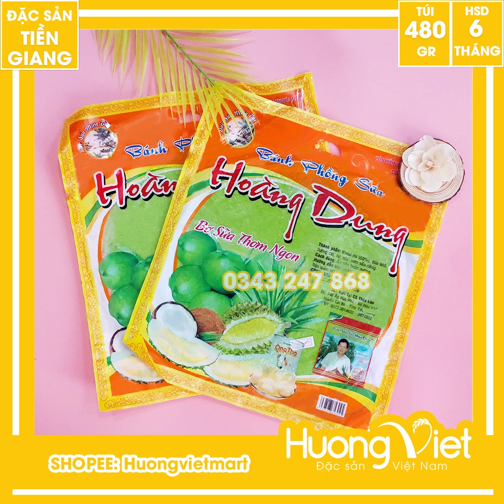 Bánh tráng sữa Hoàng Dung lá dứa 480g, bánh phồng sữa miền tây, đặc sản Tiền Giang [ Túi 10 bánh ]