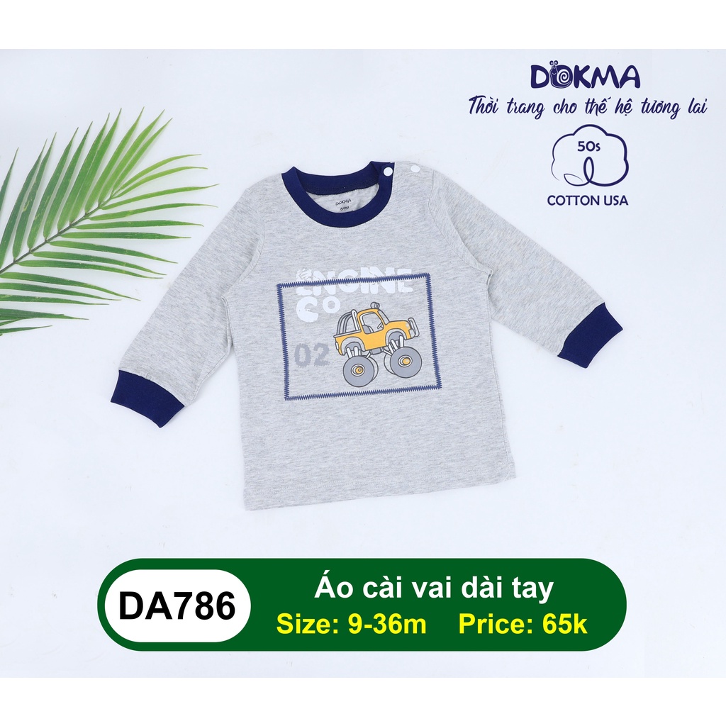 DA786 Áo dài tay cài vai Dokma vải cotton mỏng cho bé trai (9-36M)