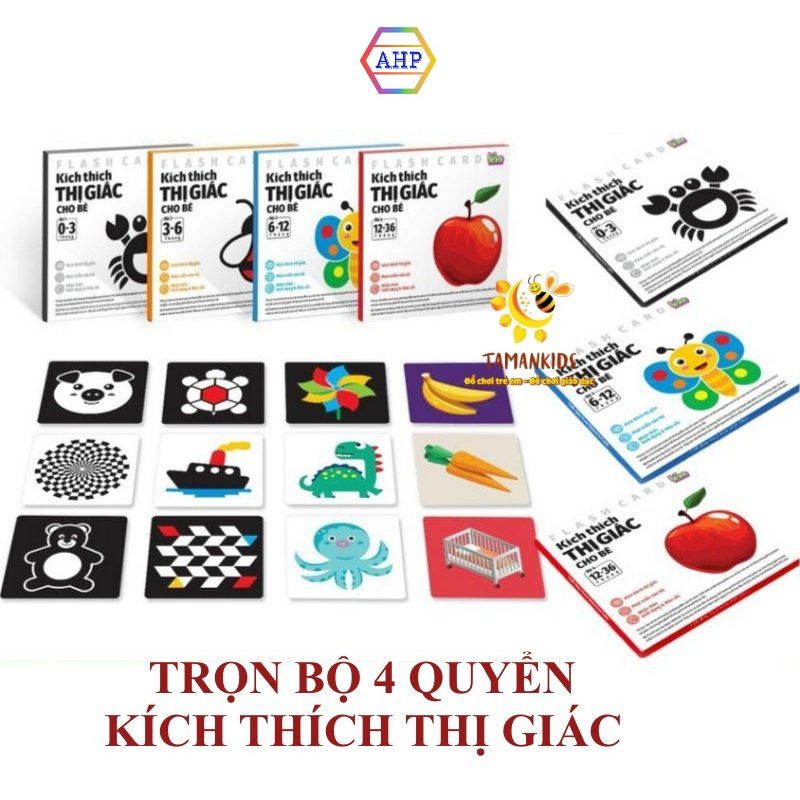 Combo 4 bộ thẻ kích thích thị giác và phát triển não bộ cho bé 0-36 tháng