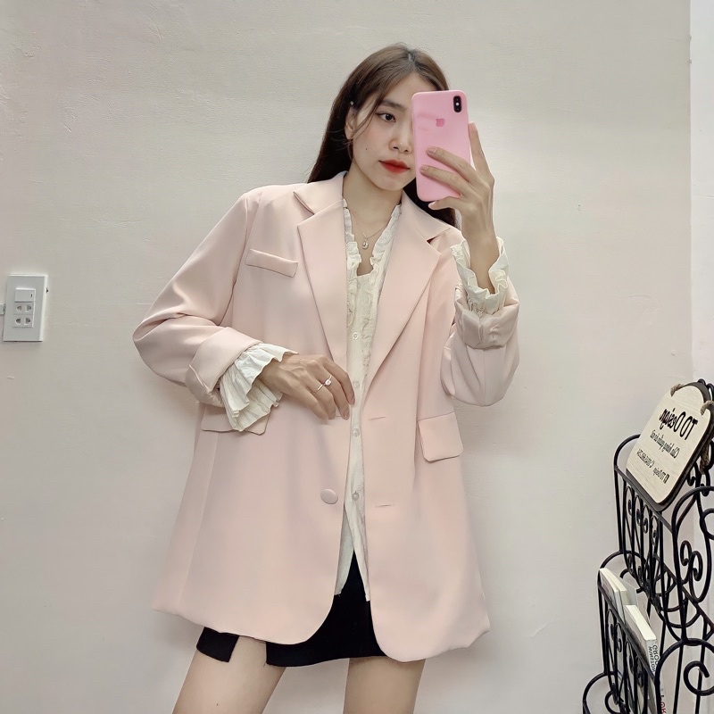 Áo khoác blazer dáng rộng 2 nút vải - phiên bản cao cấp