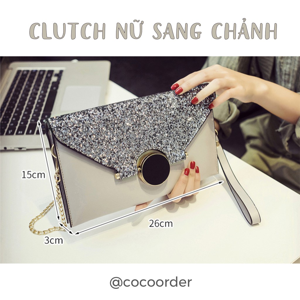 (Order-ảnh thật cuối)-TX18- Clutch nữ nhũ sang chảnh style Hàn Quốc phù hợp đi dạ tiệc, hàng Quảng Châu cao cấp