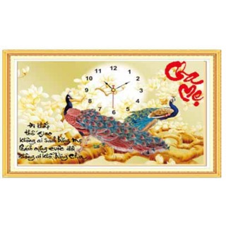 Tranh đính đá đồng hồ cha mẹ 80x55cm