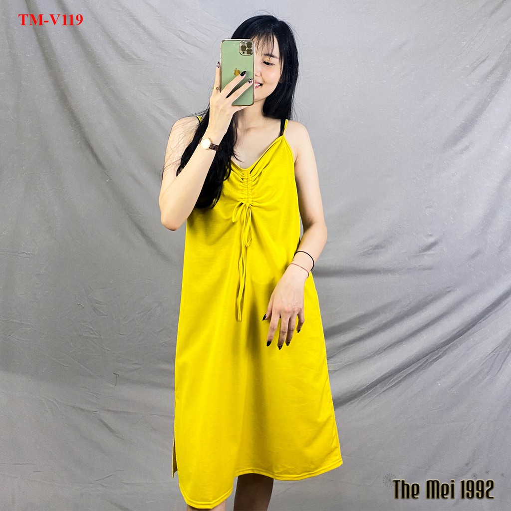 Đầm váy 2 dây nữ The Mei 1992 - Váy hai dây dáng suông cao cấp chất cotton mát rúm ngực xẻ tà siêu xinh | BigBuy360 - bigbuy360.vn