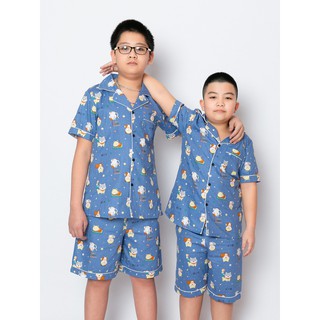 Đồ bộ pijama bé trai màu xanh hình cún con