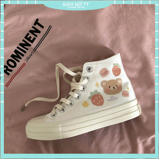 Giày canvas cổ cao họa tiết Graffiti dễ thương cho nữ