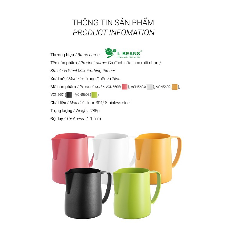 Volcano Ca inox 304 đánh sữa mũi nhọn 600ml