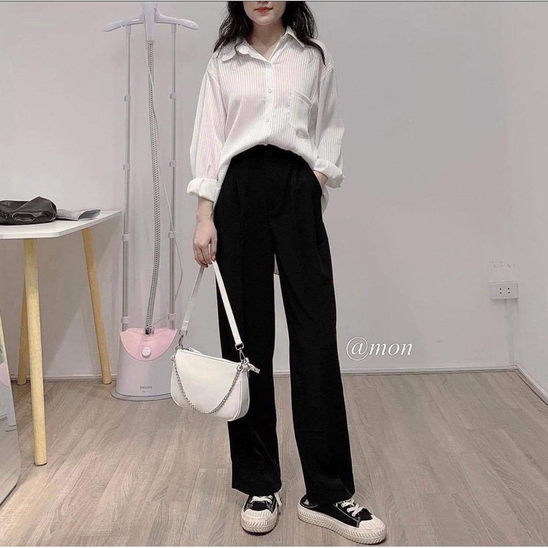 Quần đũi suông 2 màu Đen / Be (kèm video shop quay) | BigBuy360 - bigbuy360.vn