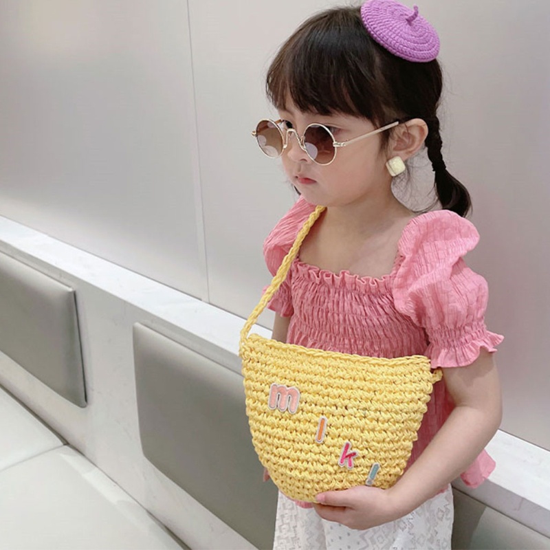 Túi Đeo Vai Đan Rơm Mini Thời Trang Mùa Hè Cho Bé Gái