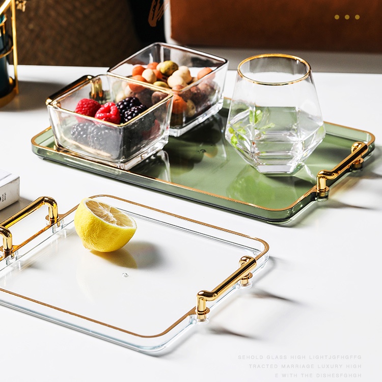 Khay Đựng Tách Trà Viền Mạ Vàng Phong Cách Châu Âu Sang Trọng