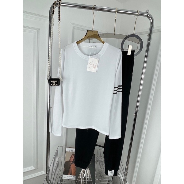 Set Bộ Nữ Dài Tay Áo Thun Dài Tay Mix Quần Cạp Chun Bo Gấu Freesize