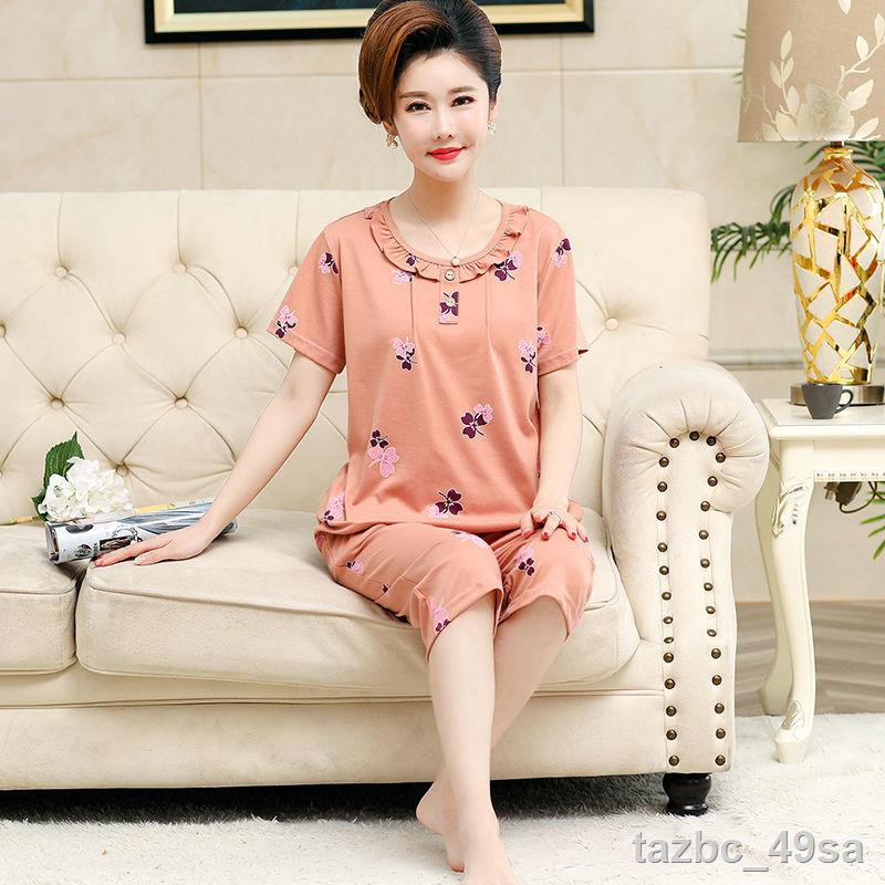 Đồ ngủ nữ cỡ vừa Bộ quần áo dài tay cotton ngắn cho người lớn tuổi phục vụ tại nhàMM