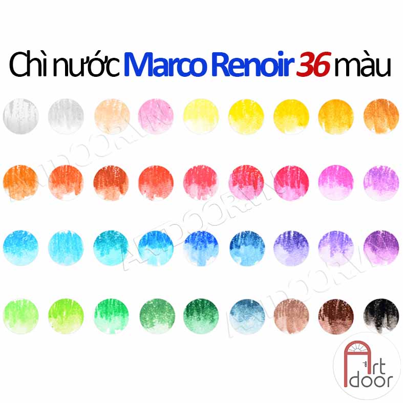 Bộ chì màu Nước MARCO Renoir Đen hạng họa sĩ (hộp thiếc) - 36 Màu