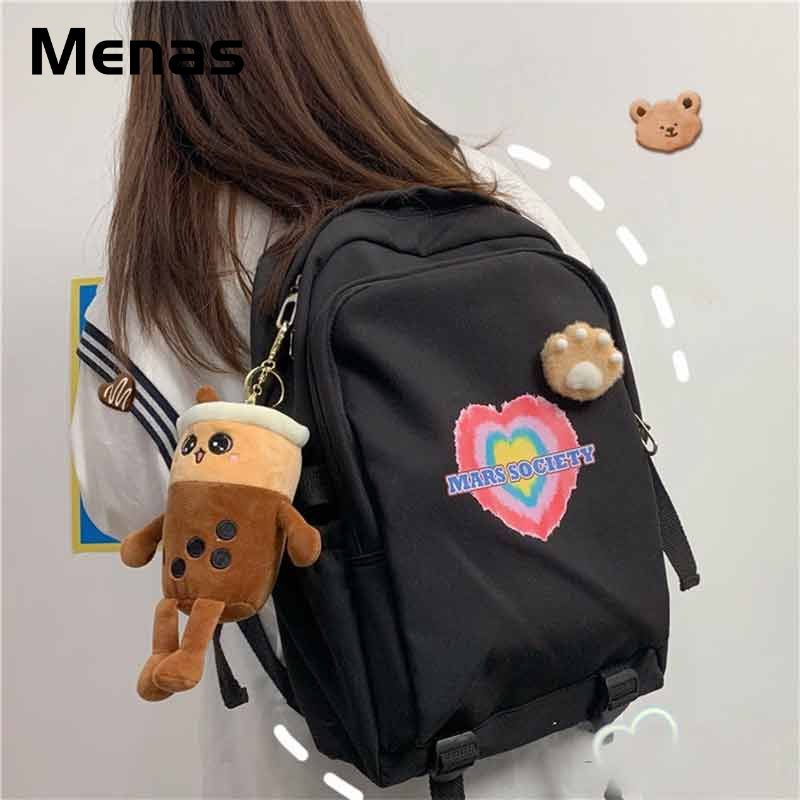 Menas Menas Ba Lô Đi Học Bằng nylon Mềm Màu Trơn In Họa Tiết Thời Trang Đơn Giản Sức Chứa Lớn Đa Năng Cho Học Sinh Nữ