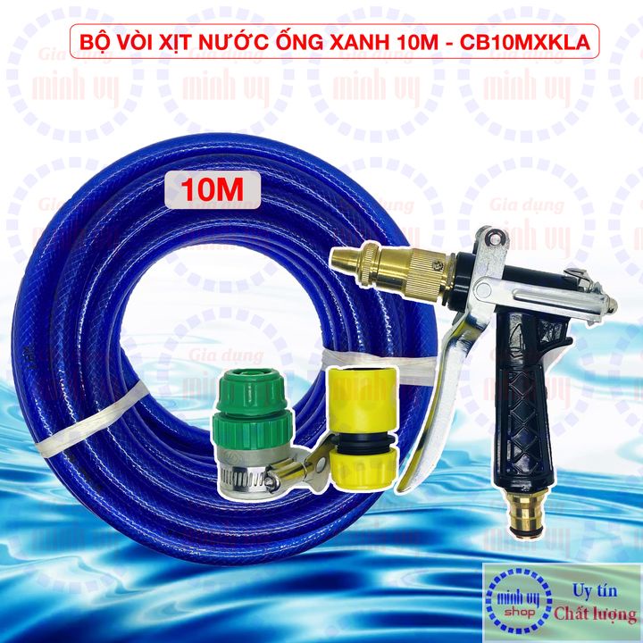 Bộ ống lưới xanh kèm vòi xịt nước rửa xe, tưới cây , chiều dài ống  5m / 10m đầu nối nhanh nối thẳng vòi nước