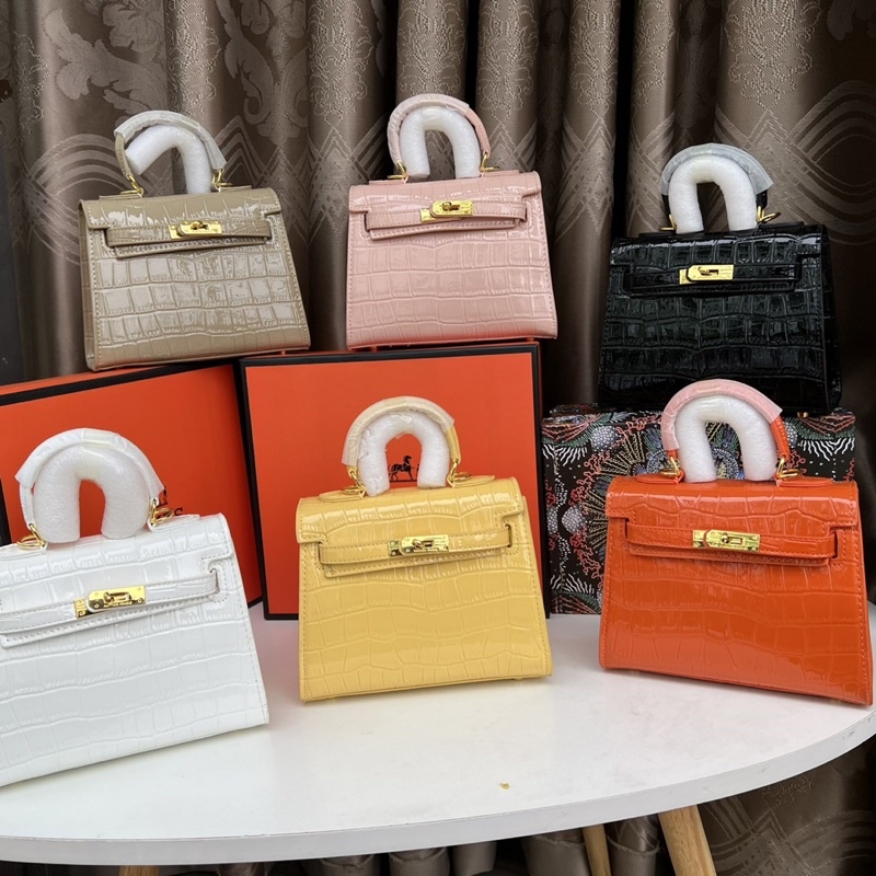 Túi nữ quai xách đeo chéo dáng đứng da vân bóng 8 màu