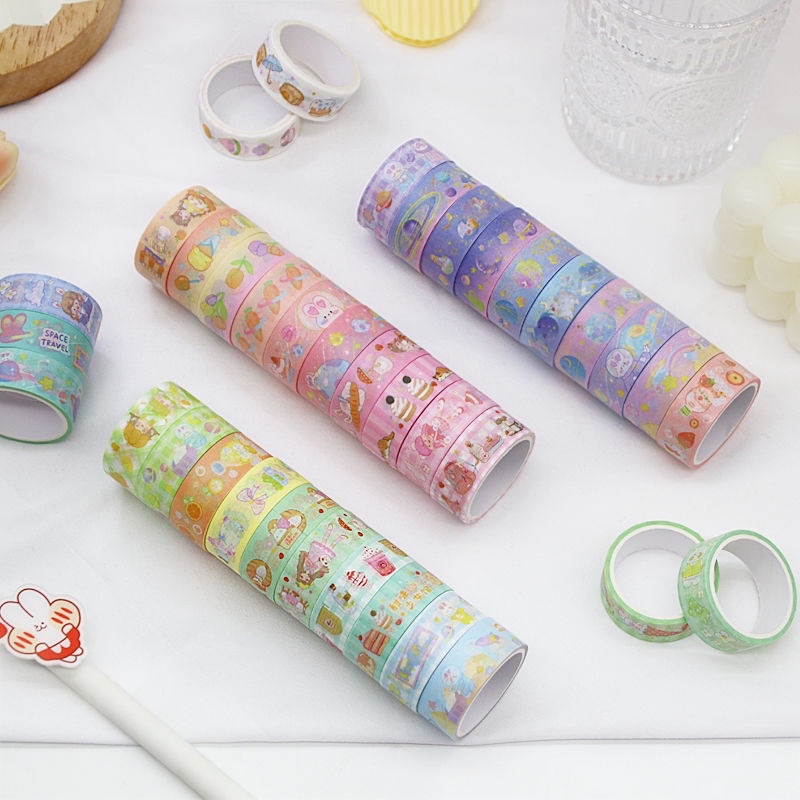 | Lẻ 1c Ngẫu Nhiên| Washi Tape Hình Gấu Thỏ Cô Bé Dễ Thương, chiết từ hộp 60 washi Corgi Town