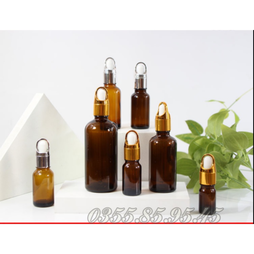 Chai thủy tinh NÂU nắp bóp QUAI 5ml 10ml 20ml 30ml 50ml 100ml - Lọ đựng serum, tinh dầu, mỹ phẩm.