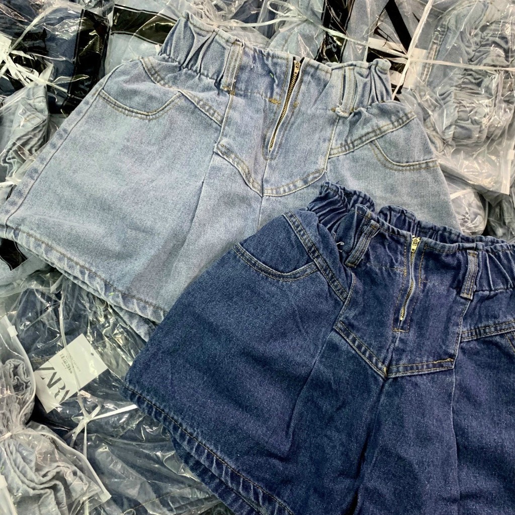 Quần short jeans ống rộng cạp bèo phối khóa trước - 4Basic 008