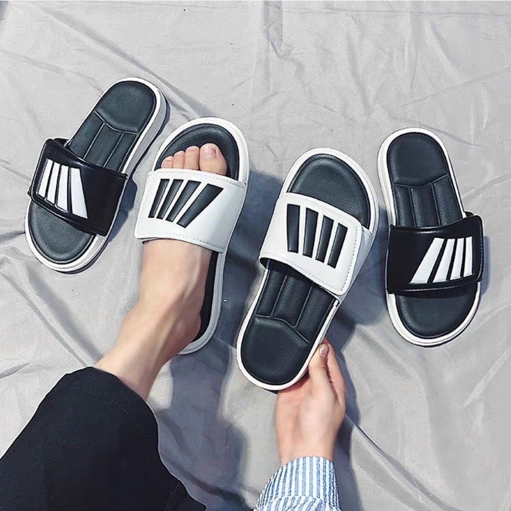Dép nam nữ vạch đen trắng - quai xé dán - dép đôi ulzzang 2022 siêu đẹp đế siêu nhẹ và êm chân