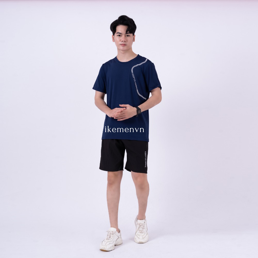 Bộ thể thao nam cổ tròn chất thun lạnh, bộ quần áo nam KEEP TRAINING co giãn nhẹ