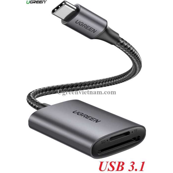Đầu đọc thẻ SD/TF chuẩn USB 3.1 Type-C Ugreen 80888 vỏ nhôm cao cấp Hỗ trợ truyền dữ liệu lên đến 5G