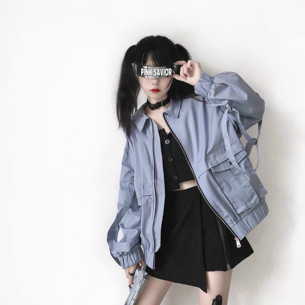 Áo Khoác Dù Túi Phối Dây Form Nữ Dáng Rộng Ulzzang (Ảnh Thật)