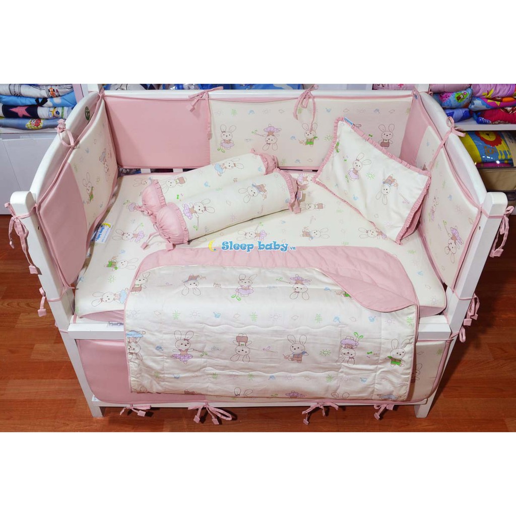 Quây Cũi Vải Lụa Cho Bé Sleepbaby - Hình Thỏ Hồng