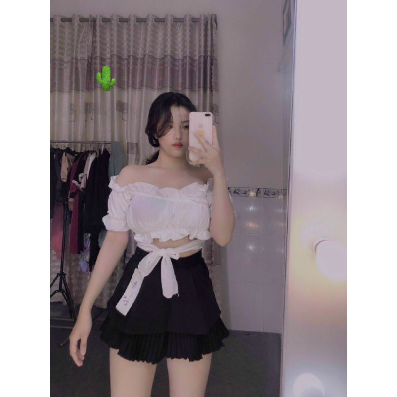 ÁO BÈO NHÚNG PHỐI CHÉO NƠ SIÊU ĐẸP