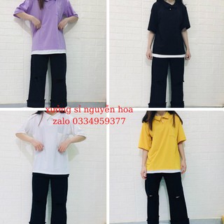 Áo polo viên 4 màu trắng/đen/vàng/tím unisex về hàng siêu đẹp kèm ảnh/video thật