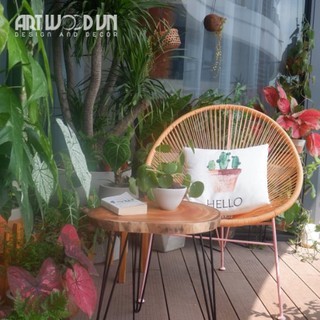 Bàn trà, bàn cà phê ARTWOODVN, gỗ xà cừ gỗ tự nhiên nguyên tấm , ĐK: 39-42cm, dày 4-5cm ,chân thép cao 40/45/50cm