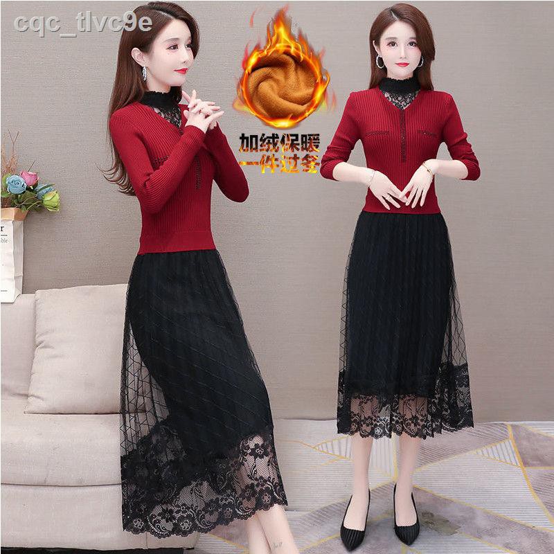 Base lace dress autumn/winter 2020 new style to cover the crotch, showing thin temperament, splicing western style, wear | BigBuy360 - bigbuy360.vn