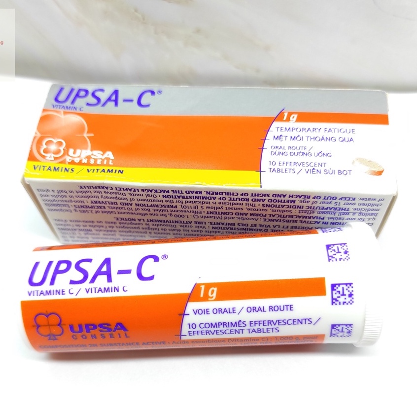 Vitamin C SỦI UPSA C 1000mg Pháp Tăng Sức Đề Kháng, Colagen Giúp Đẹp Da - Hộp 10 viên
