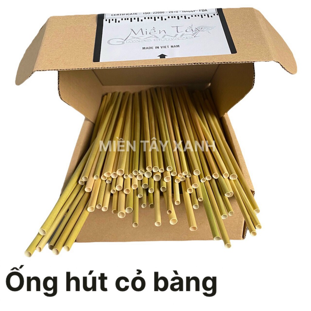 Hộp 500 ống ngắn 15CM Ống Hút cỏ bàng MIỀN TÂY XANH - Grass Straws Vietnam - Chứng nhận ISO 22000-HACCP-OCOP