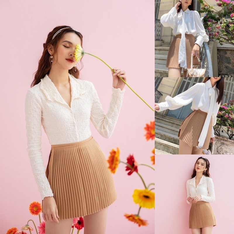 Chân váy dập li nhí form ngắn có lót quần trong Sun Fahsion