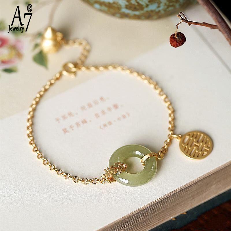 Vòng Tay Mạ Bạc 925 Đính Đá Ngọc Bích Xinh Xắn Cho Nữ A7 S925