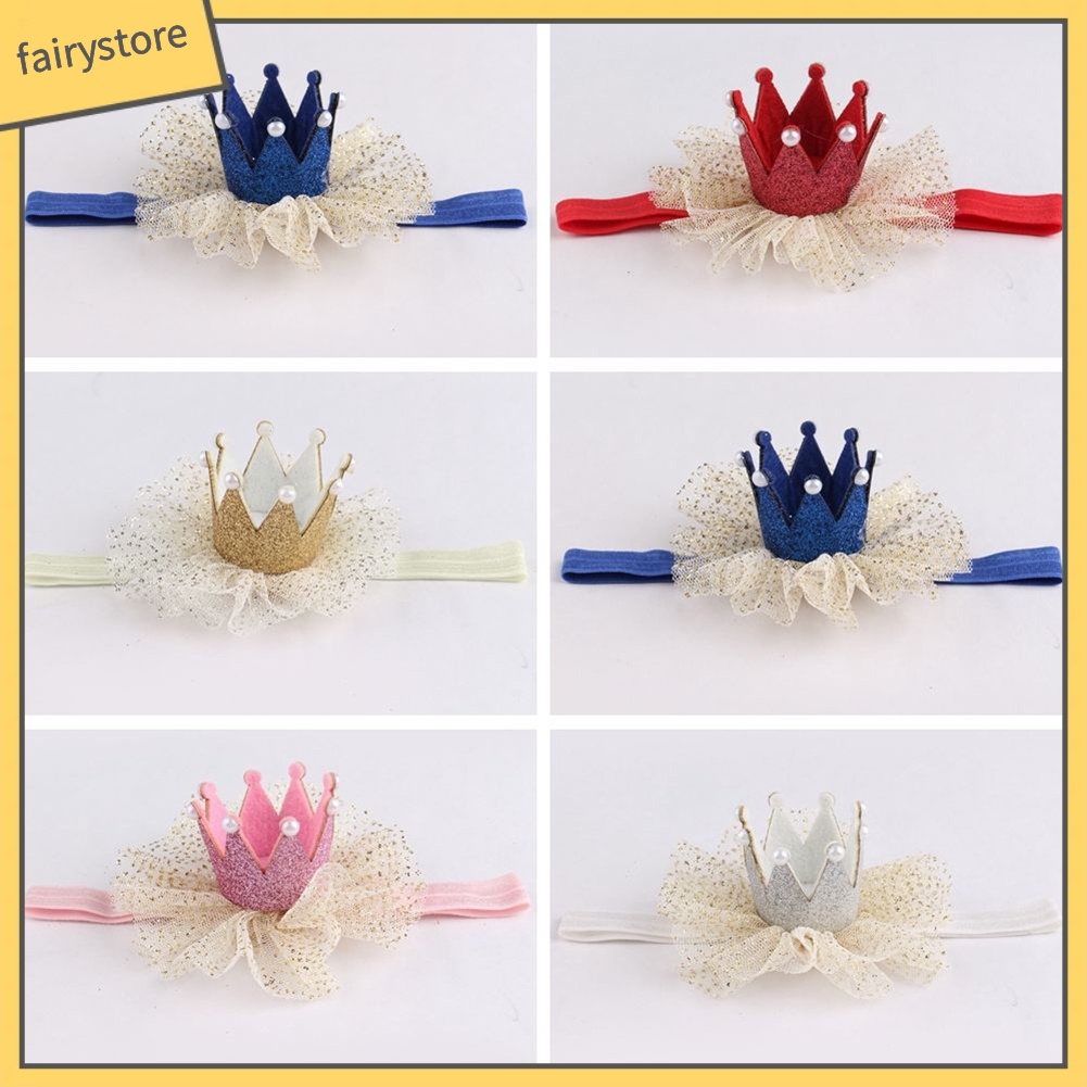 Băng Đô Vương Miện Phối Ren Đáng Yêu Cho Bé Gái