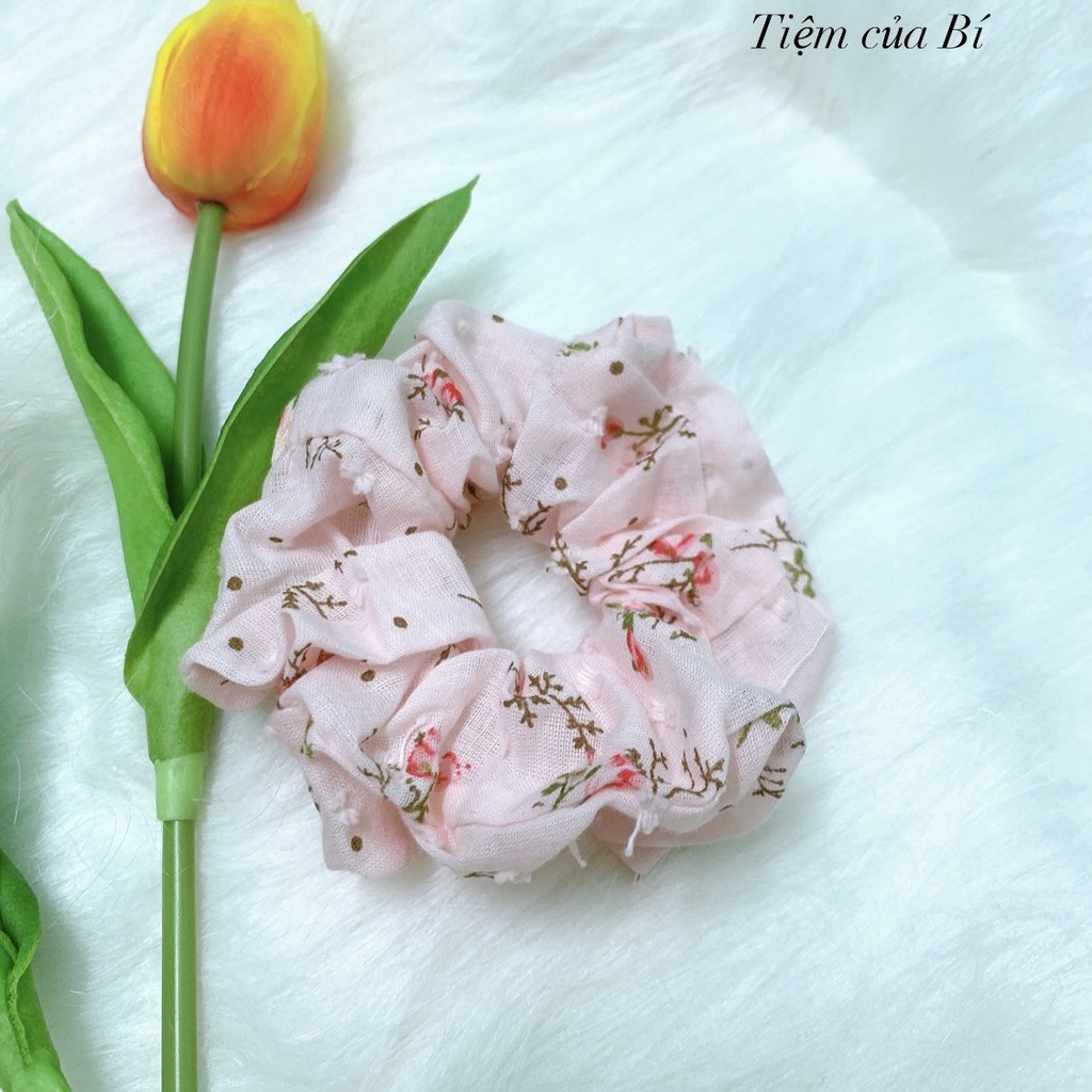 [Handmade] Scrunchies buộc tóc họa tiết hoa hồng nhỏ vải xô cao cấp