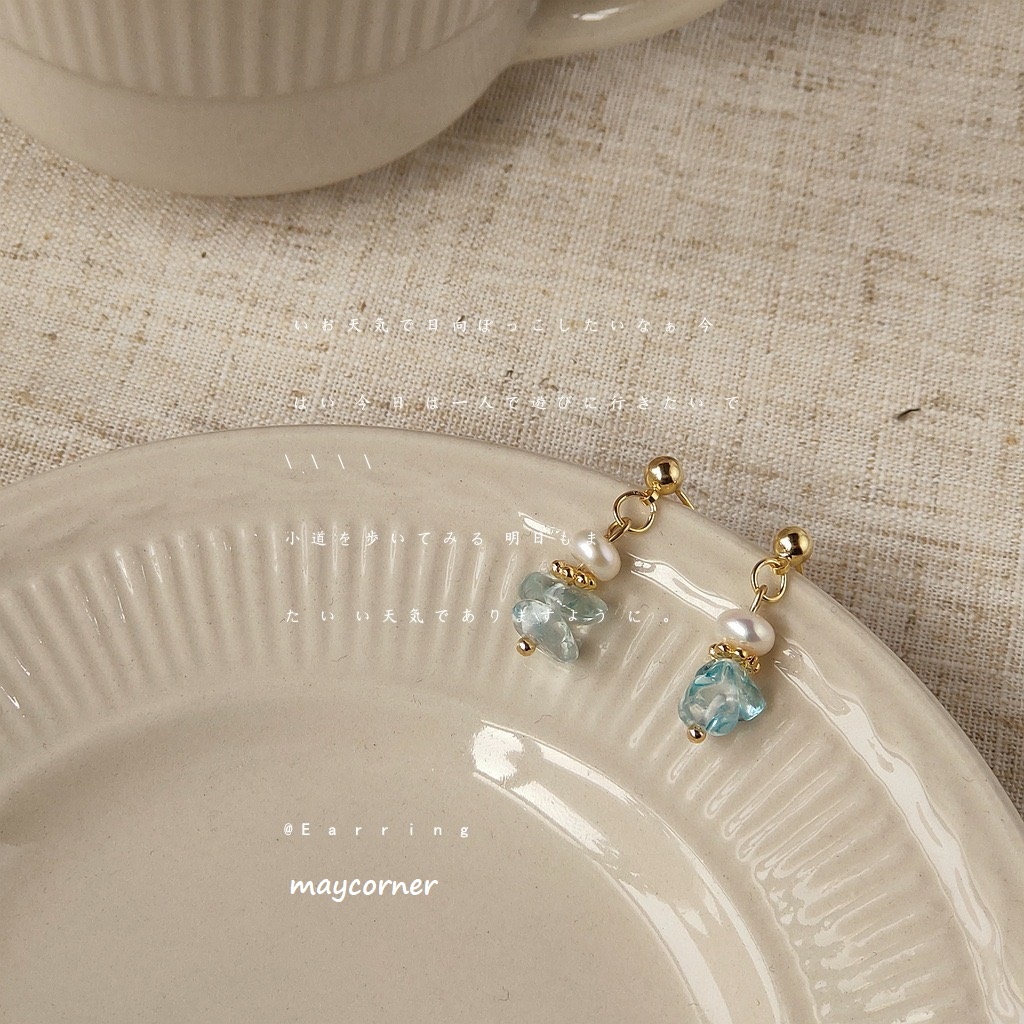 Khuyên tai đá xanh xếp tầng Mạ bạc 925 cao cấp 1609