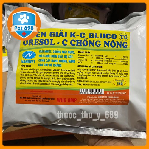1kg CHỐNG NẮNG NÓNG - ĐIỆN GIẢI GLUCO-K-C TG ORESOL-C PET-698