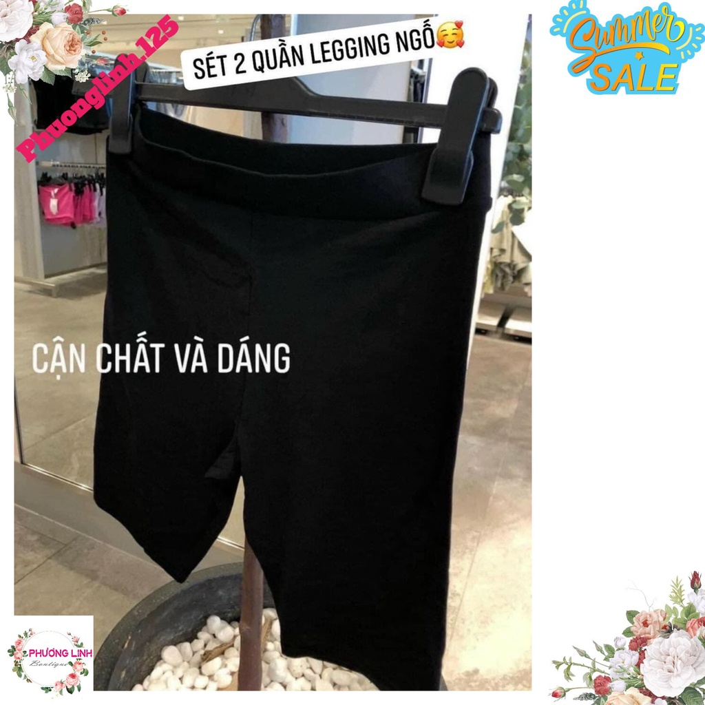 QUẦN LEGGING ĐÙI H.M 2M ĐEN/BE CHO NỮ