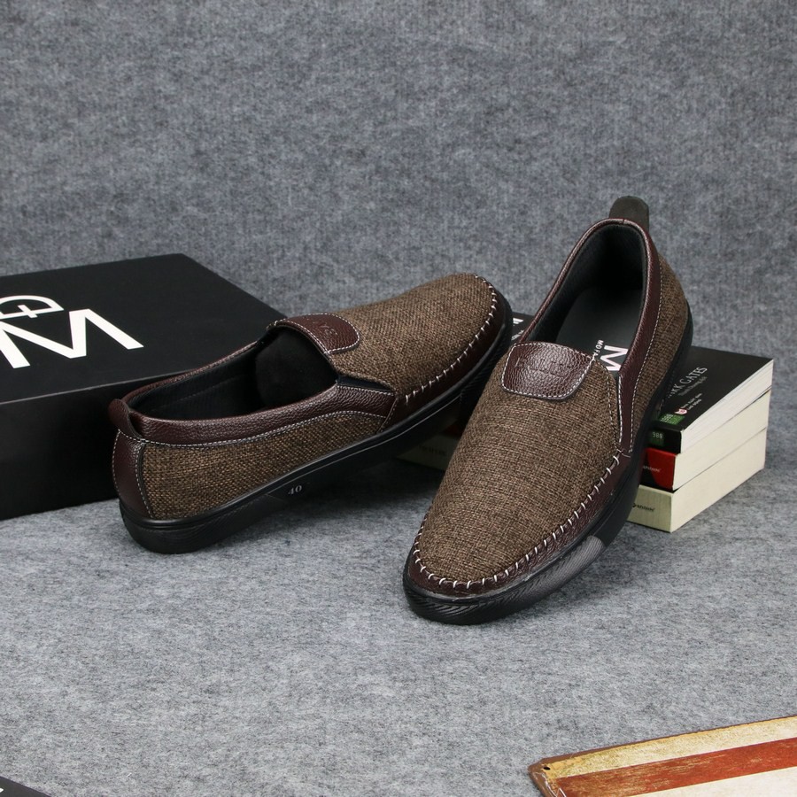 Giày lười vải nam thân nâu đế đen TS214 Tronshop | BigBuy360 - bigbuy360.vn