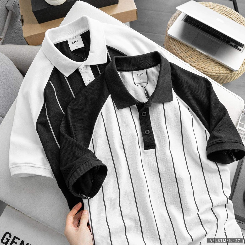 Áo thun polo kẻ sọc trẻ trung, cá tính, chất liệu thun cá sấu siêu mịn mát 9691