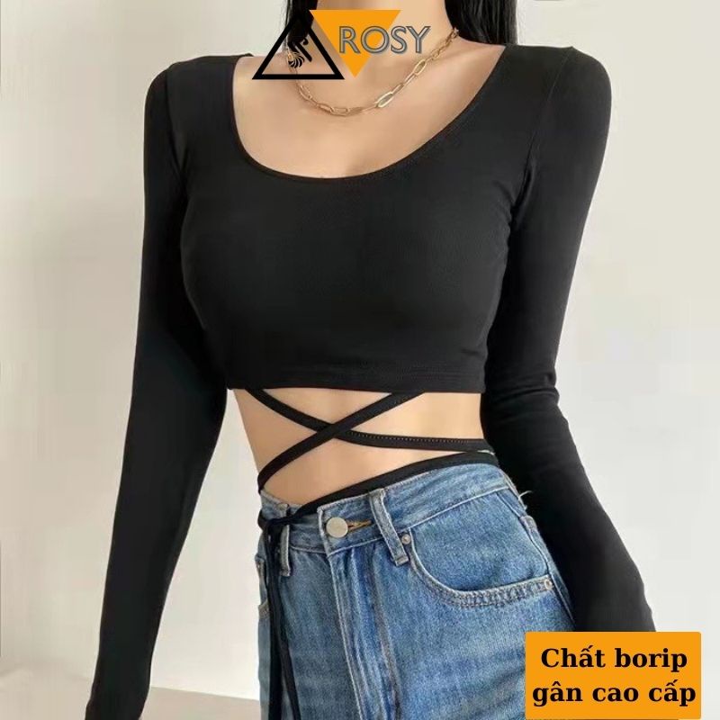 Áo thun ôm body đan dây tay dài - ngắn chất co giãn phong cách cá tính