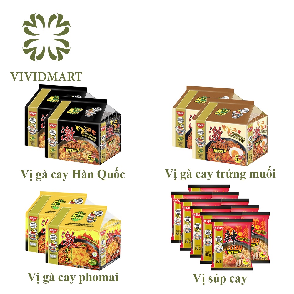 MÌ CAY NISSIN 4 VỊ: GÀ CAY HÀN QUỐC, GÀ CAY TRỨNG MUỐI, GÀ CAY PHOMAI, SÚP CAY HÀN QUỐC – MÌ XÀO ĂN LIỀN