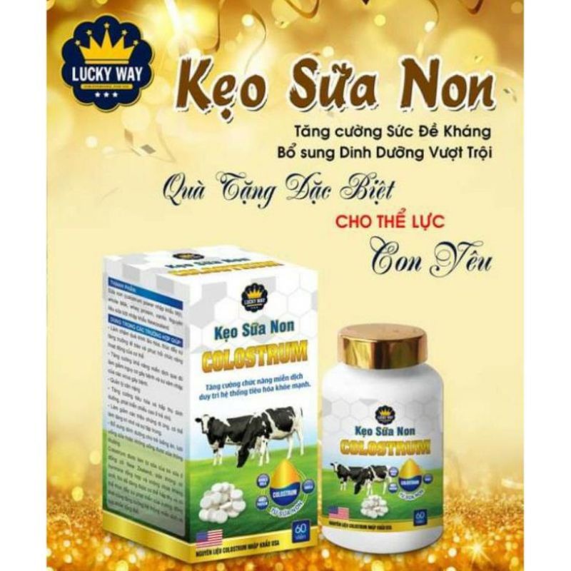 Kẹo Sữa Non Colostrum Lucky - Way (Cam kết hàng chuẩn,cho khách kiểm tra hàng trước, 1 Hộp 60 Viên )